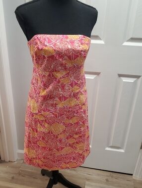 Lilly Pulitzer Strapless Pink & Orange Goldfish Print Sundress Size 4